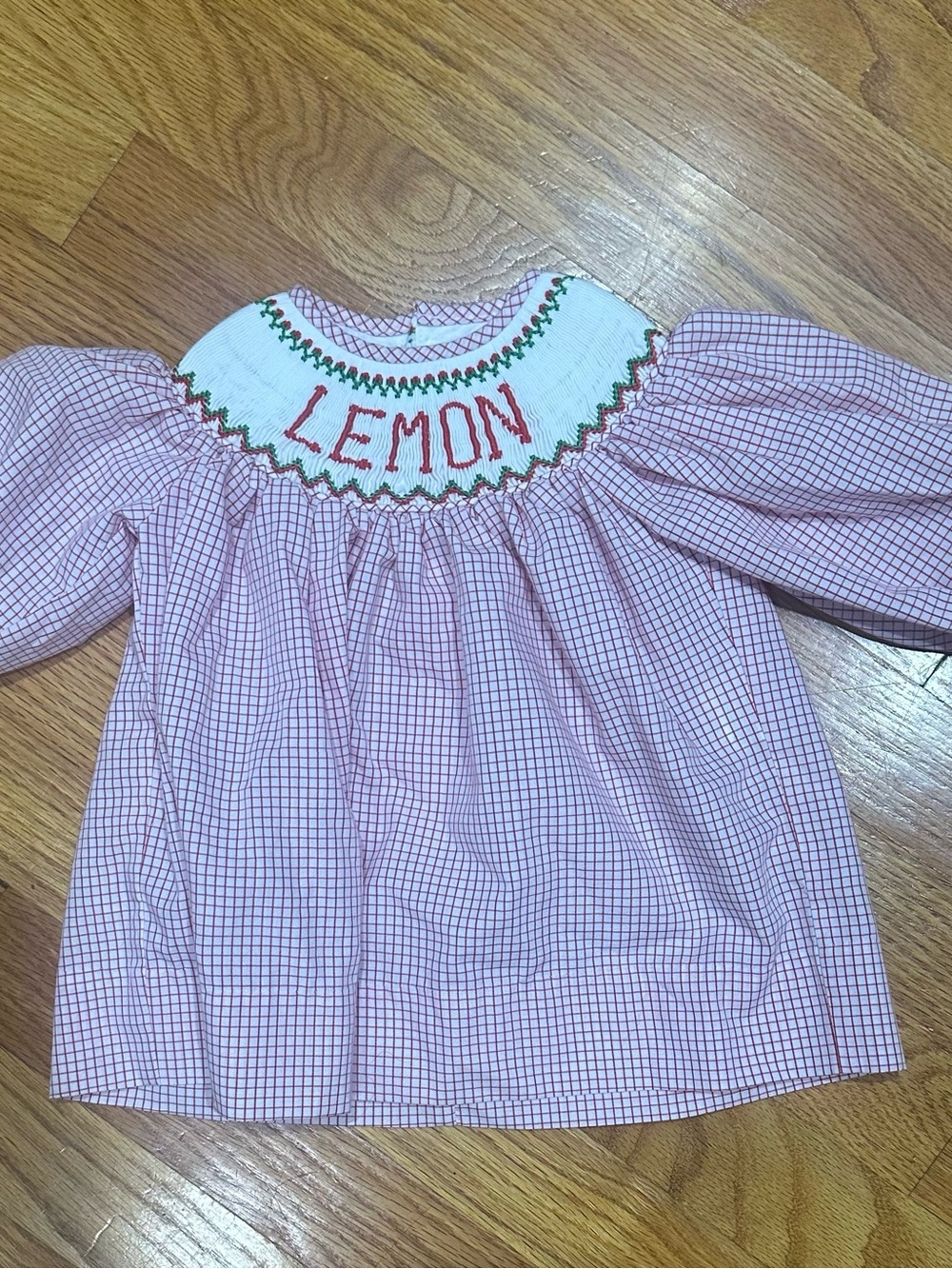 Cecil and Lou Smocked Dress with 'LEMON' Embroidery NB